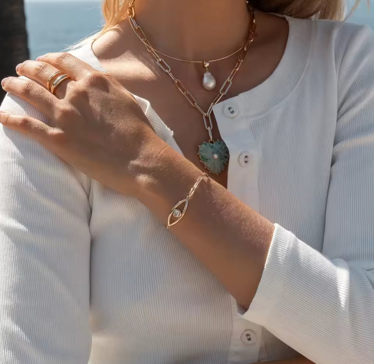 Waterproof evil eye paperclip bracelet