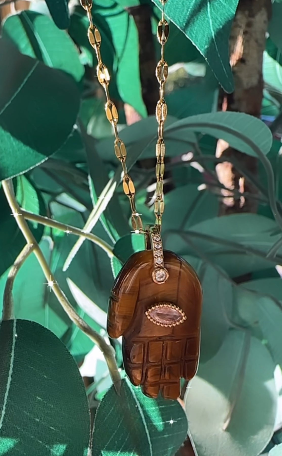 Fiery Strength Hamsa Necklace