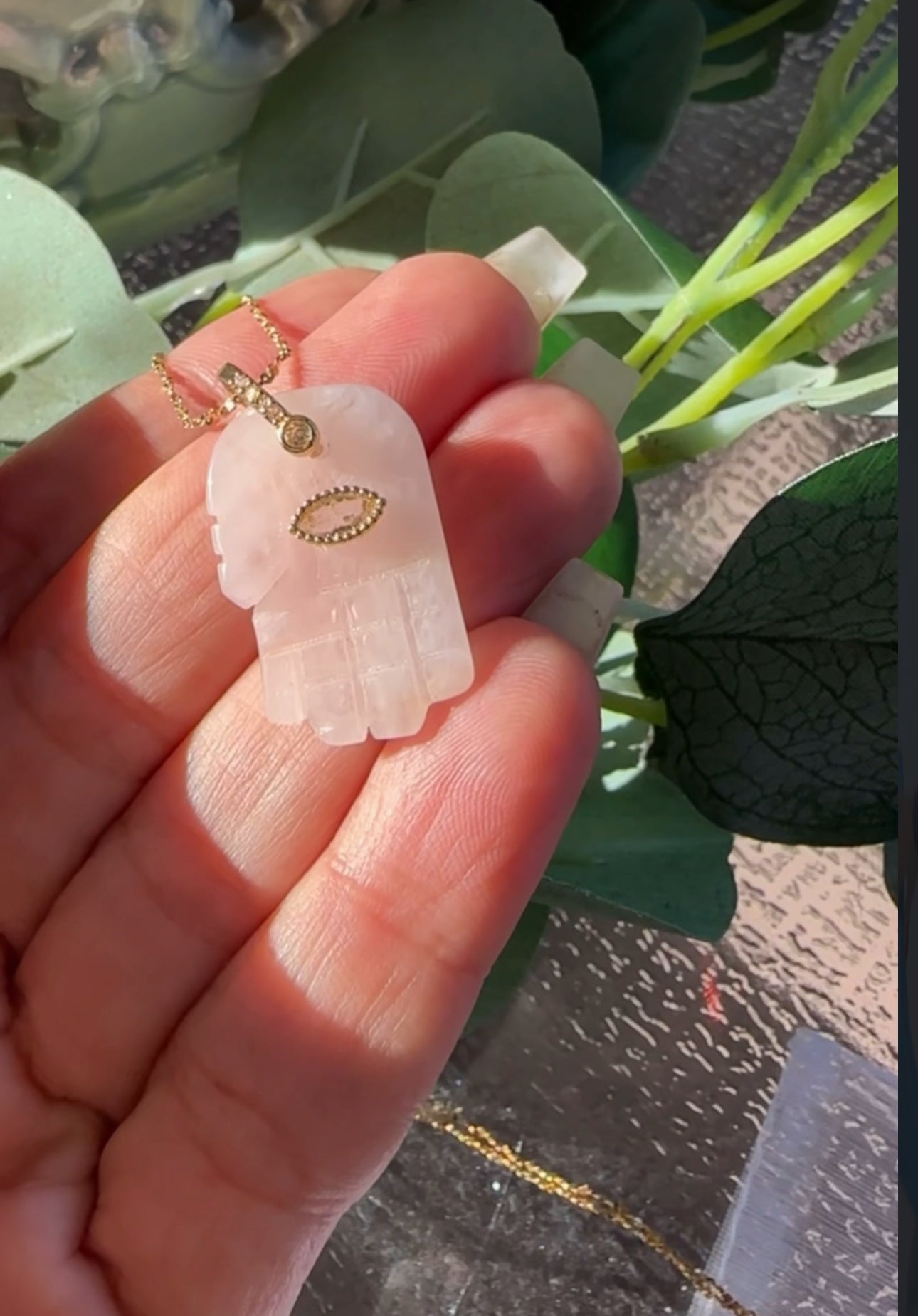 Rose Quartz Hamsa Love