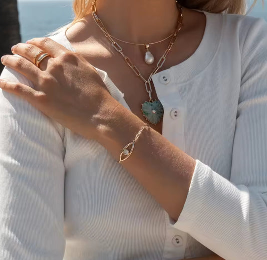 Waterproof evil eye paperclip bracelet