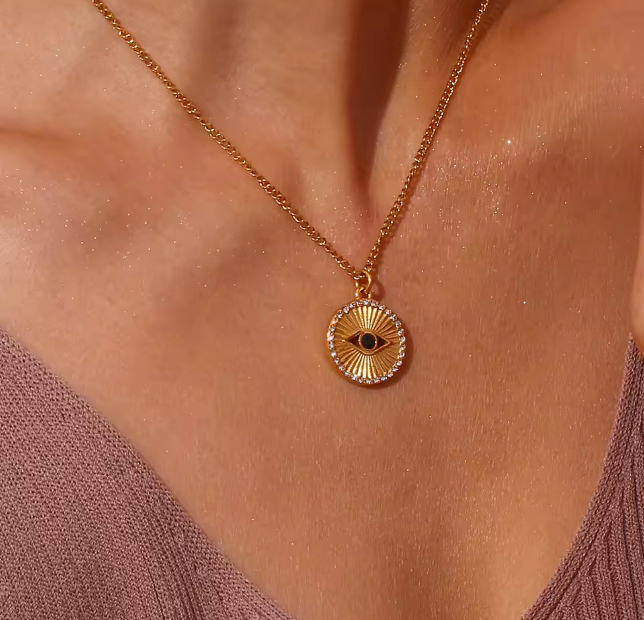 Evil eye medallion necklace