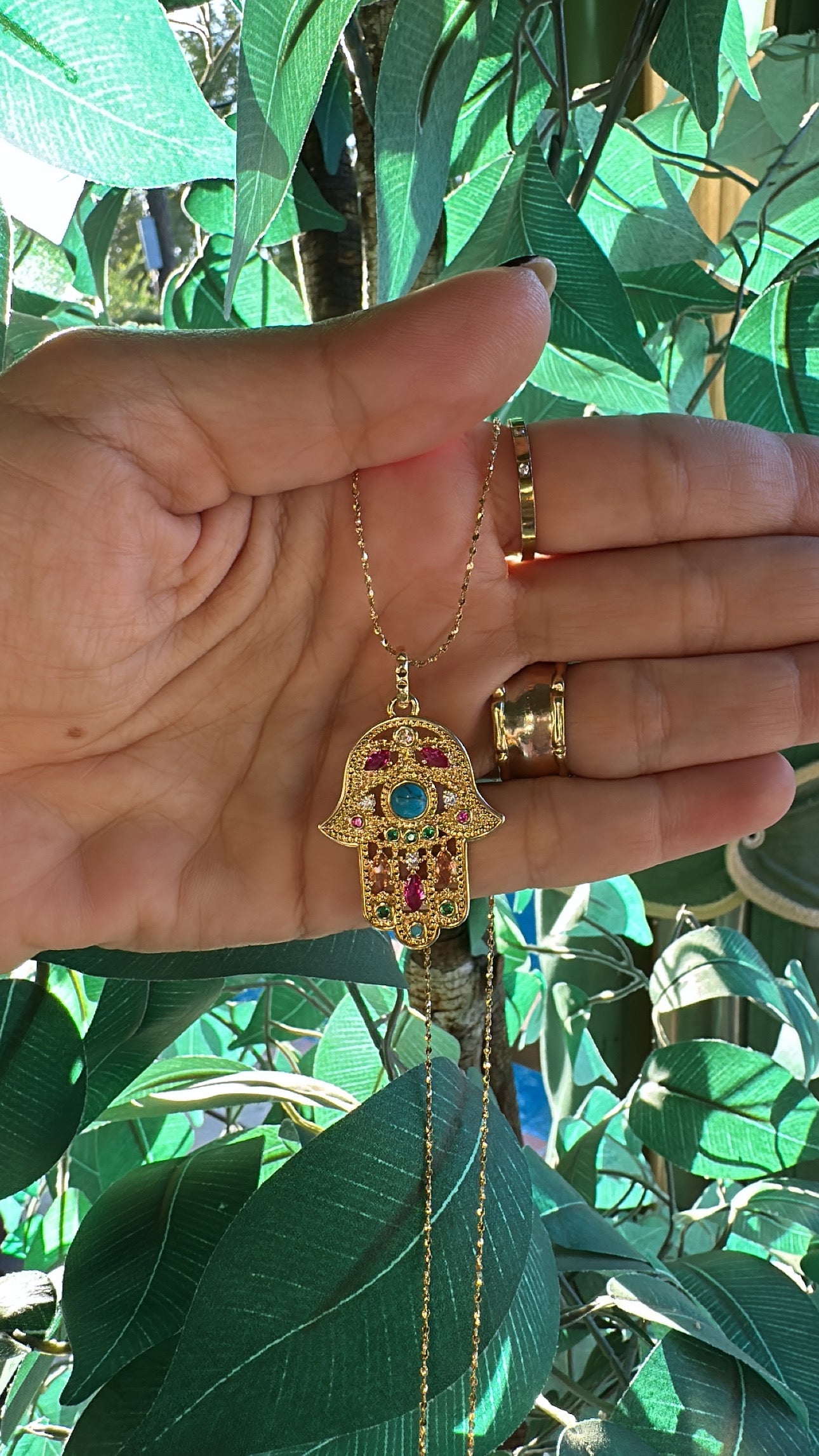 Vibrant Awakening Hamsa Necklace